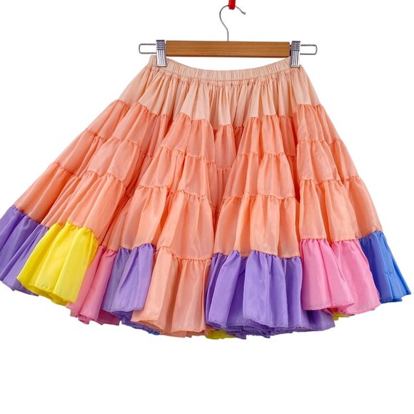 VTG Pastel rainbow square Dance crinoline skirt size small med peach 90s - Picture 8 of 9